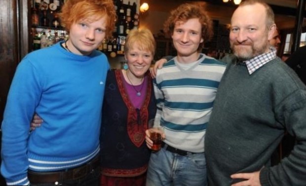 Ed Sheeran's family. [from left] Ed Sheeran, Imogen Sheeran (mom), Mathew Sheeran (brother) and John Sheeran (dad)
