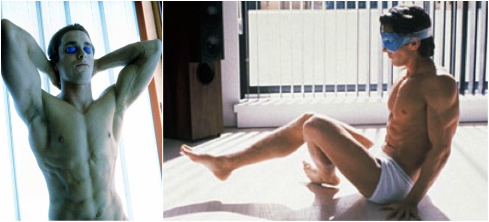 Christian Bale`s body shape in American Psycho, 2000. 
