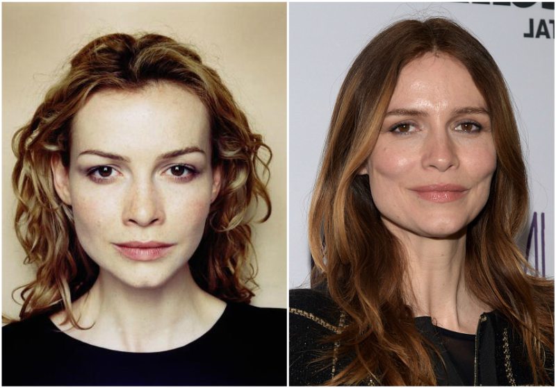 Saffron Burrows` eyes and hair color