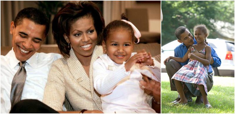 Little Sasha Obama with parents