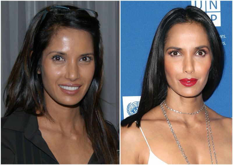 Padma Lakshmi`s eyes and hair color